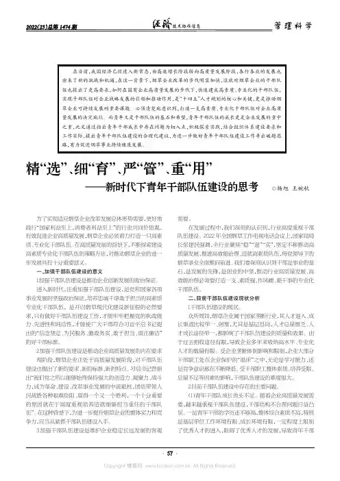 精“选”、细“育”、严“管”、重“用”———新时代下青年干部队伍建设的思考