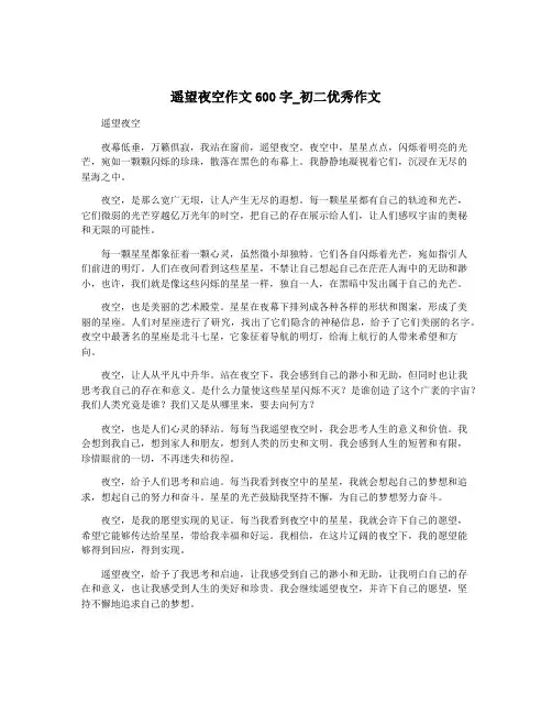 遥望夜空作文600字_初二优秀作文