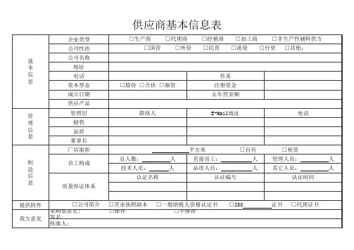 企业空白供应商基本信息表Excel模板