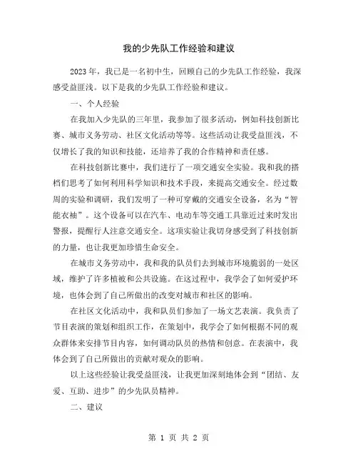 我的少先队工作经验和建议