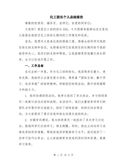 化工班长个人总结报告