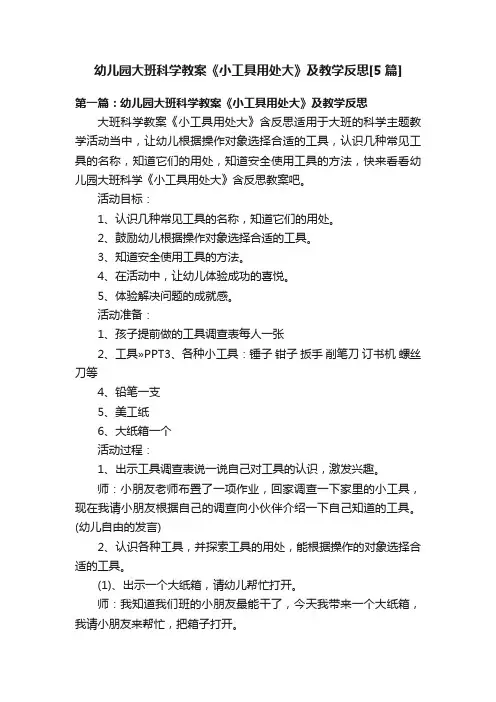 幼儿园大班科学教案《小工具用处大》及教学反思[5篇]
