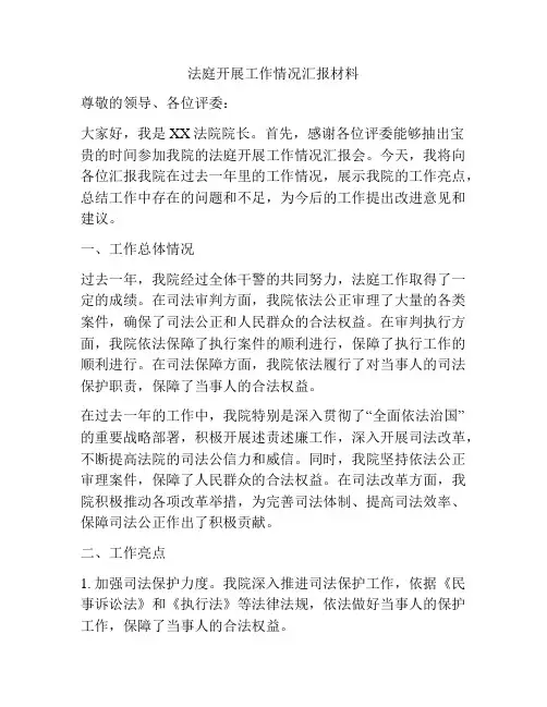 法庭开展工作情况汇报材料