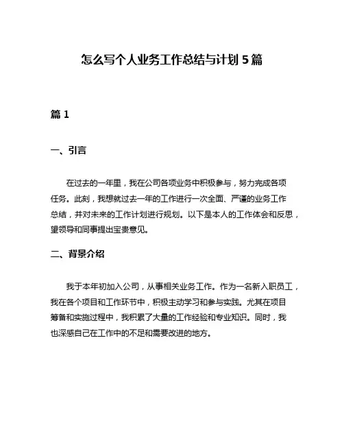 怎么写个人业务工作总结与计划5篇