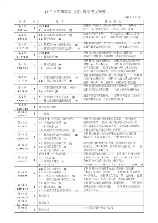A02--高二下期数学教学进度安排