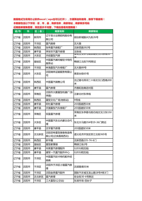2020新版辽宁省沈阳市重汽工商企业公司商家名录名单黄页联系电话号码地址大全152家