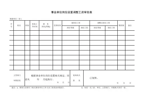 事业单位岗位设置调整工资审批表