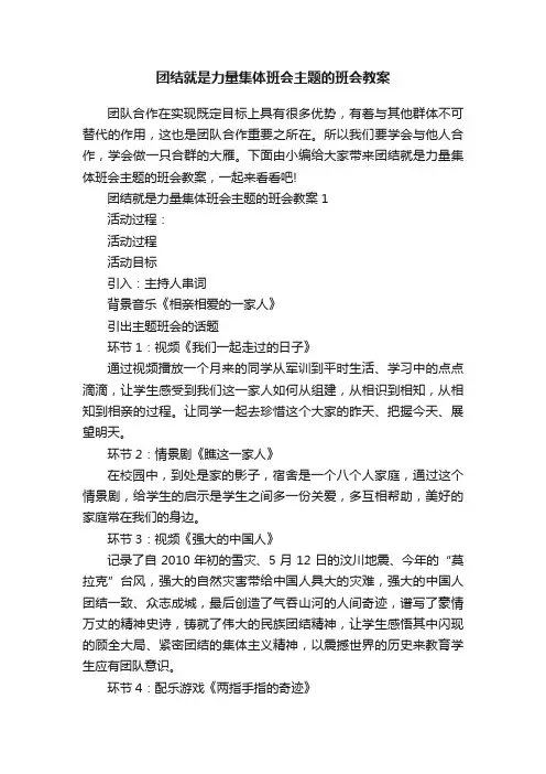 团结就是力量集体班会主题的班会教案