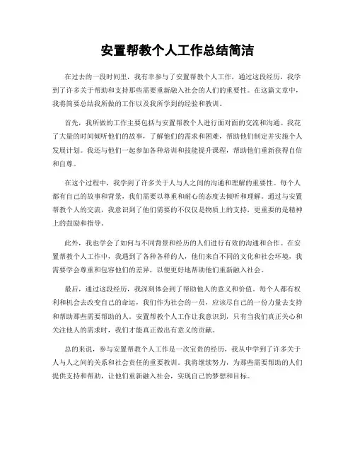 安置帮教个人工作总结简洁