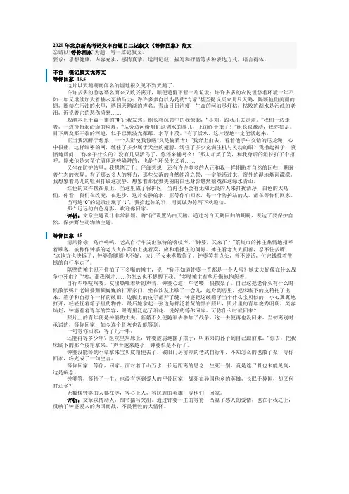 2020年北京新高考语文丰台题目二记叙文《等你回家》范文