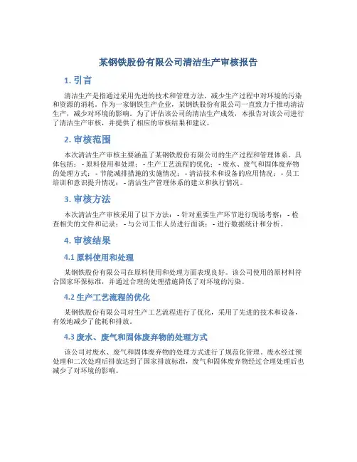 某钢铁股份有限公司清洁生产审核报告