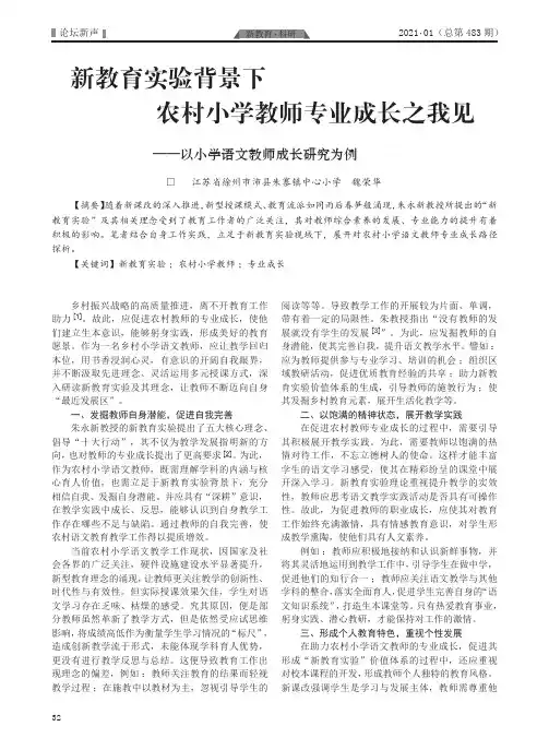 新教育实验背景下农村小学教师专业成长之我见——以小学语文教师成长研究为例