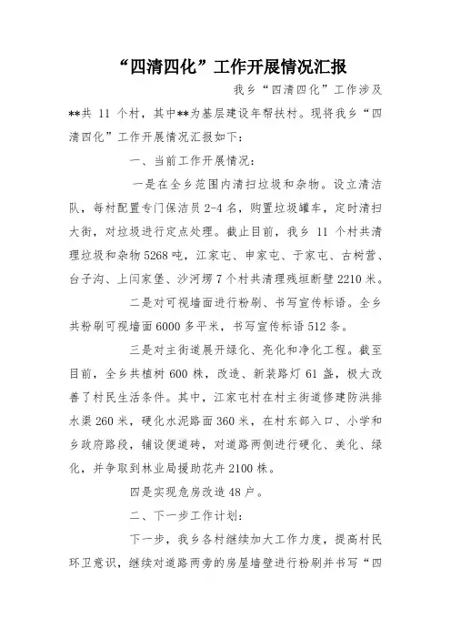 “四清四化”工作开展情况汇报