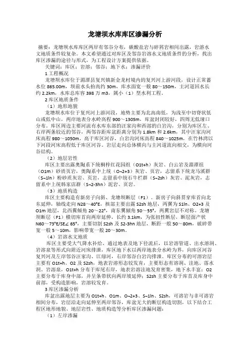 龙塘坝水库库区渗漏分析