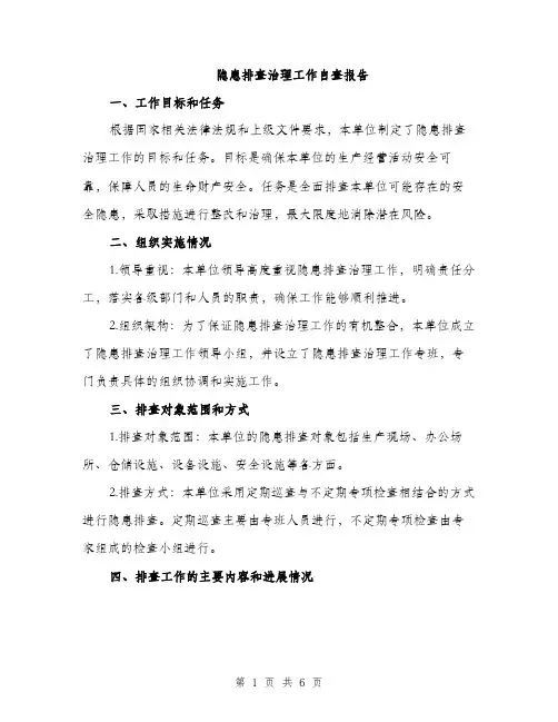 隐患排查治理工作自查报告（2篇）