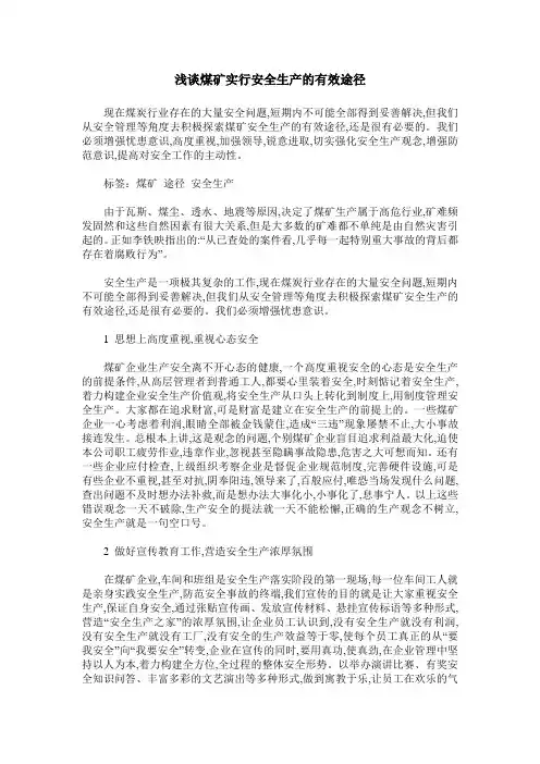浅谈煤矿实行安全生产的有效途径