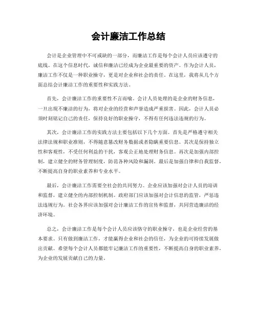 会计廉洁工作总结