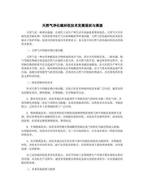 天然气净化硫回收技术发展现状与展望