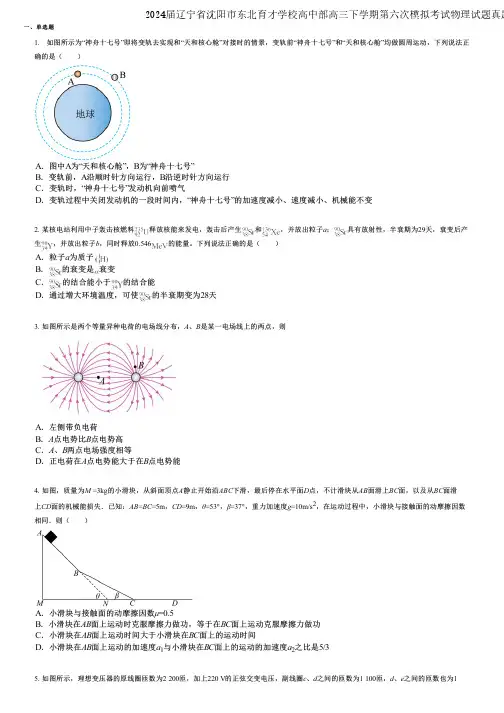 2024届辽宁省沈阳市东北育才学校高中部高三下学期第六次模拟考试物理试题真题汇编版