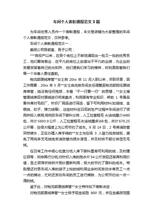 车间个人表彰通报范文3篇