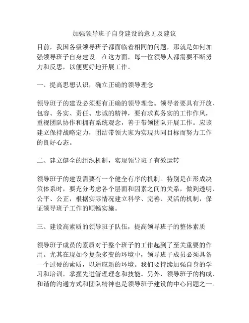加强领导班子自身建设的意见及建议