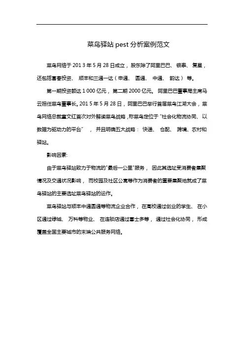 菜鸟驿站pest分析案例范文