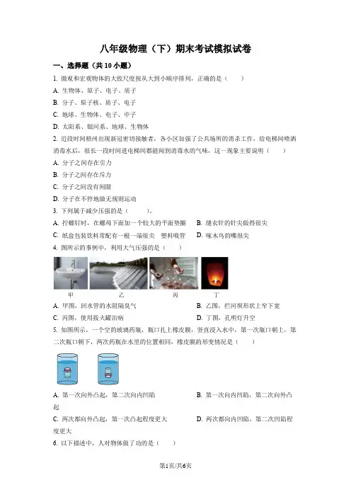 八年级物理(下)期末考试模拟试卷