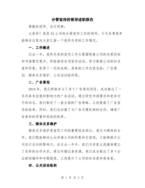 分管宣传的领导述职报告