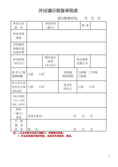 外出请示报备审批表