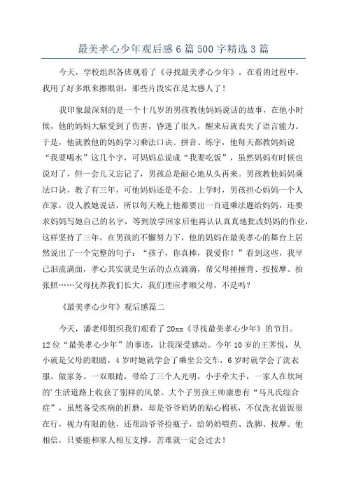 最美孝心少年观后感6篇500字精选3篇