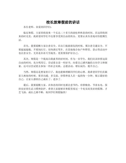 校长放寒假前的讲话