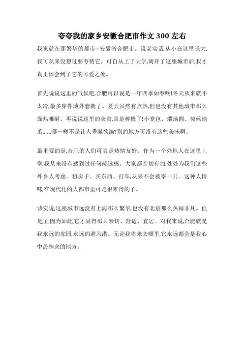 夸夸我的家乡安徽合肥市作文300左右