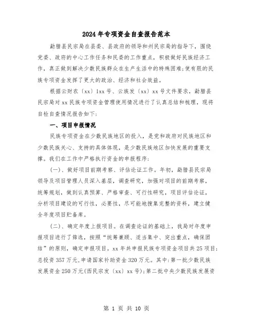 2024年专项资金自查报告范本(三篇)