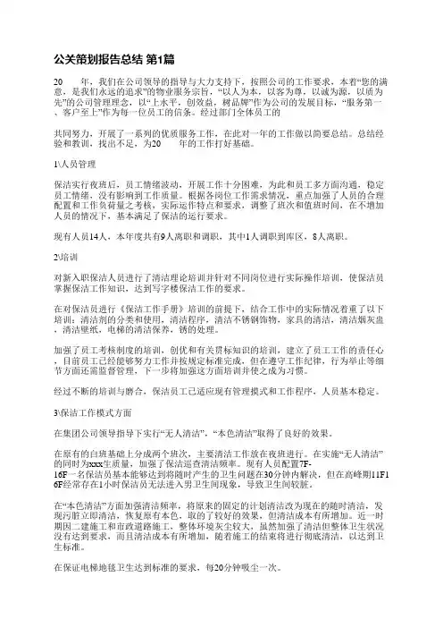 公关策划报告总结(汇总29篇)