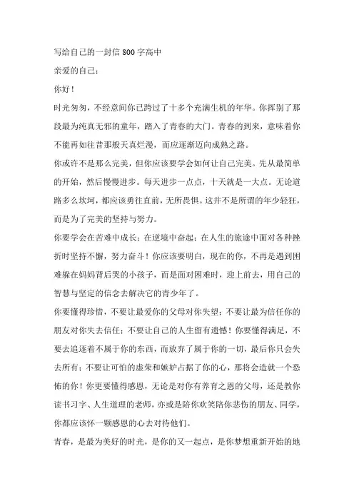 写给自己的一封信800字高中