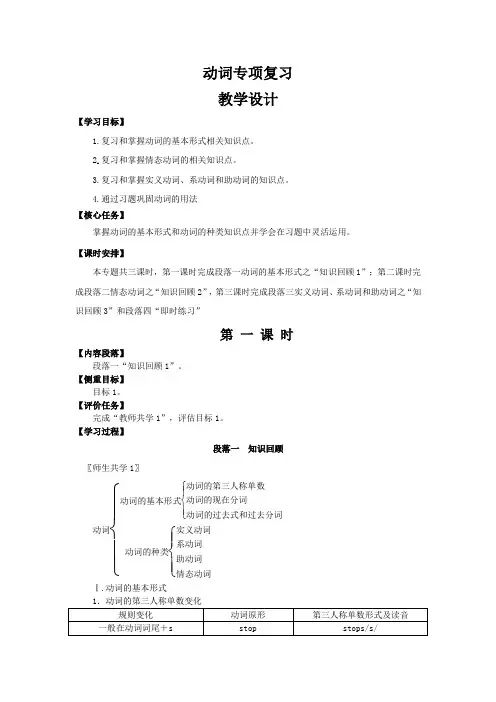 动词专项复习教案2024年人教版英语九年级中考