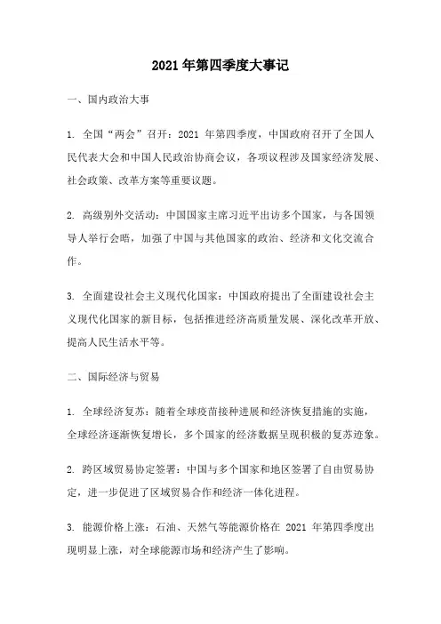 2021年第四季度大事记