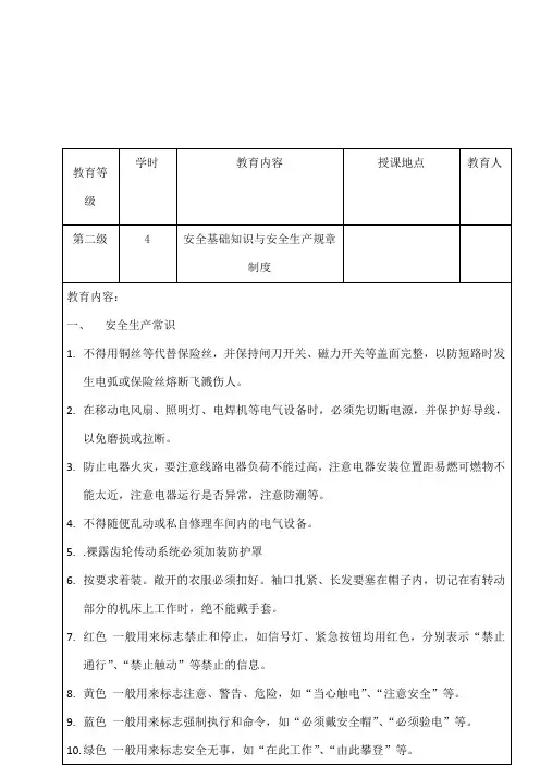 车间部门安全教育培训记录