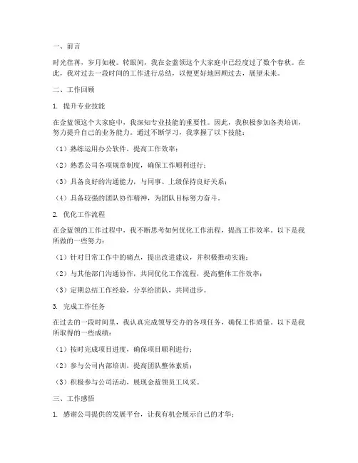 金蓝领个人工作总结