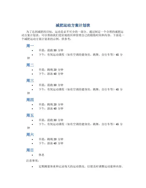 减肥运动方案计划表