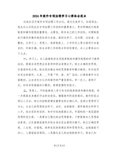 2024年案件专项治理学习心得体会范本(2篇)