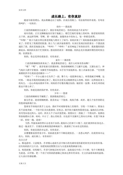 中学考试满分作文成长地路上,有你真好范文