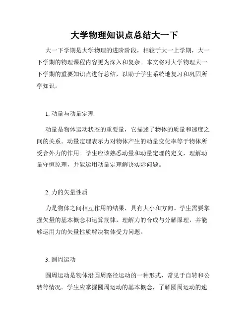 大学物理知识点总结大一下