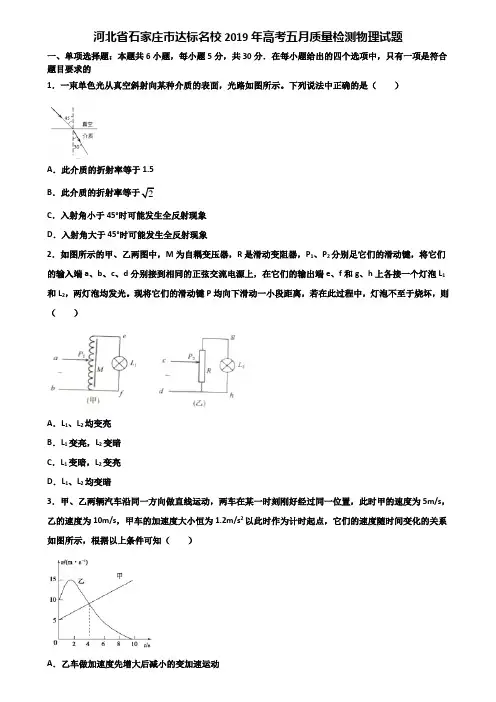 河北省石家庄市达标名校2019年高考五月质量检测物理试题含解析
