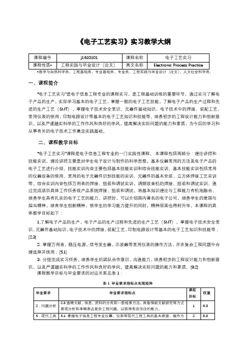 《电子工艺实习》课程教学大纲