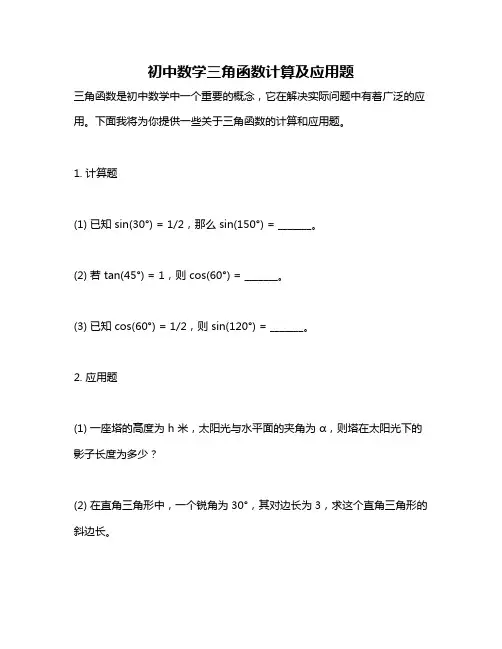 初中数学三角函数计算及应用题