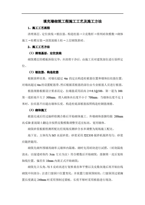 填充墙砌筑工程施工工艺及施工方法