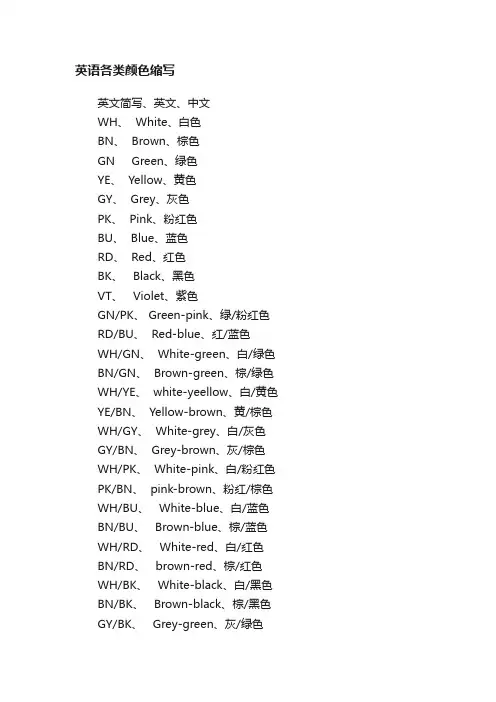 英语各类颜色缩写