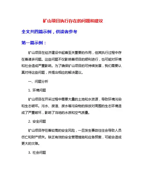 矿山项目执行存在的问题和建议