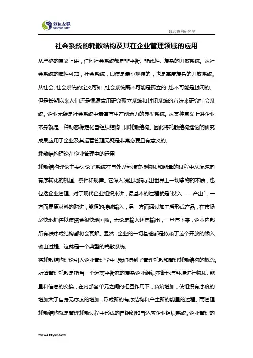 社会系统的耗散结构及其在企业管理领域的应用